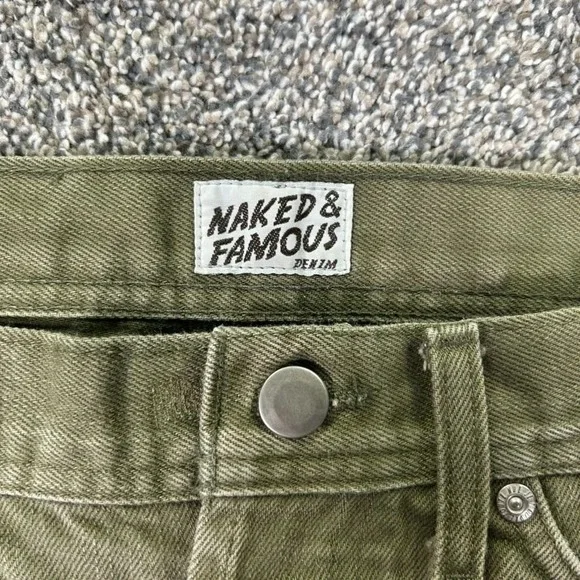 Naked & Famous Weird Guy Green Selvedge Chino Denim Jeans Mens 32 Button Fly